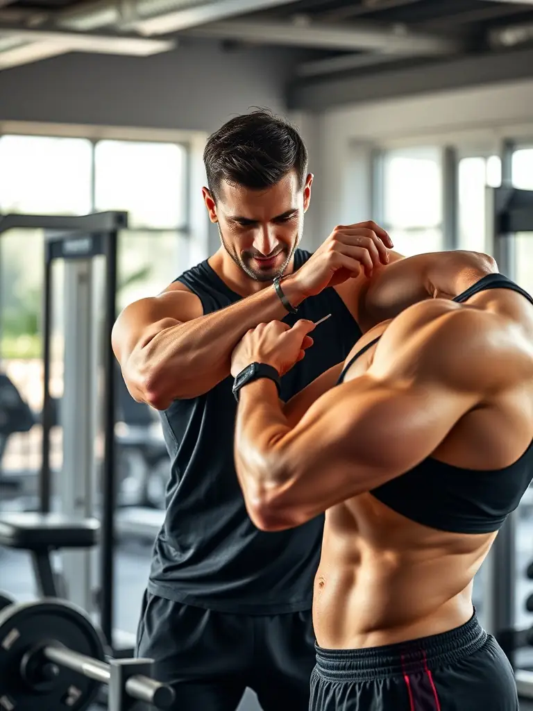 A personal trainer working one-on-one with a client at LA CHATILLONNAISE MUSCULATION CULTURE PHYSIQUE, tailoring the workout to their specific fitness goals.