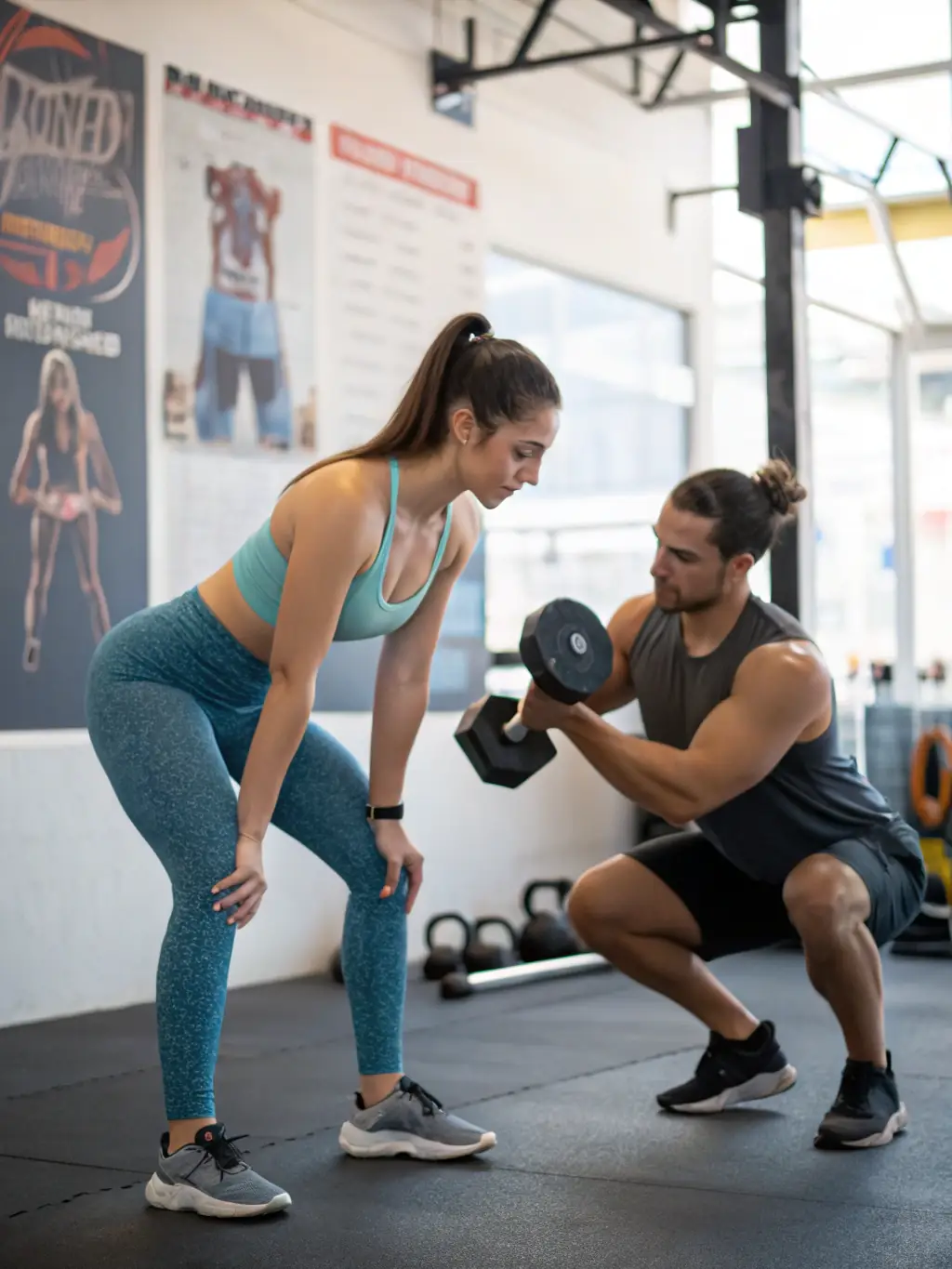 A photograph of a personal trainer working with a client at LA CHATILLONNAISE MUSCULATION CULTURE PHYSIQUE, providing individualized guidance and support.