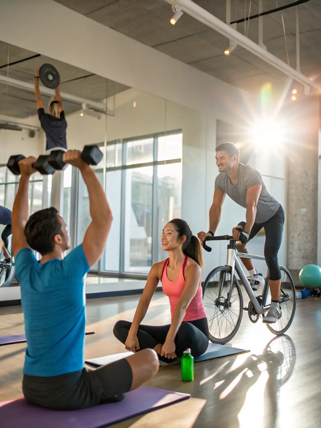 A diverse group of individuals engaged in a cardio workout session at LA CHATILLONNAISE MUSCULATION CULTURE PHYSIQUE, emphasizing endurance and cardiovascular health.